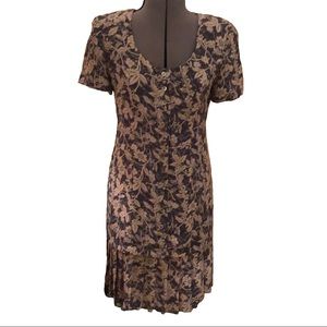 Liz Claiborne Blue & Taupe Crepe Dress Size 6 EUC